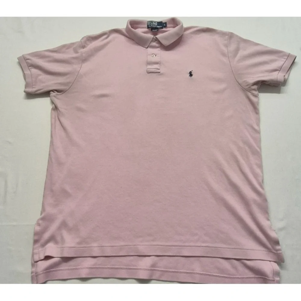 Polo Ralph Lauren ~Men's Size L~ Light Pink‎ Polo Shirt Navy Logo 100% Cotton.
